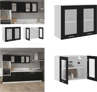 Produktbild von vidaXL Hängeglasschrank Schwarz 80x31x60 cm Holzwerkstoff - Hängeglasschrank - Hängeglasschränke - Küchenschrank - Küchenschränke