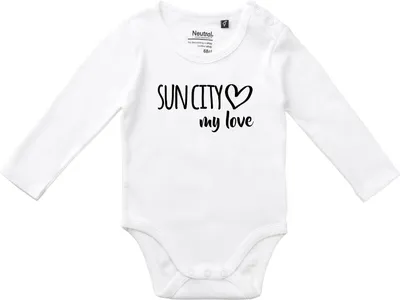 Produktbild von Huuraa Baby Body Sun City my love 80 White  Baumwolle Fairtrade Langarmbody Geschenkidee