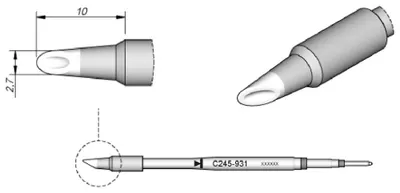 Produktbild von JBC Lötspitze Serie C245 Sondertypen, C245931/2,7 mm, Hohlkehle, abgeschrägt C245931