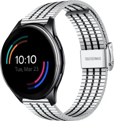 Produktbild von Strap it - Stahlarmband - Kompatibel mit OnePlus Watch Armband - Ersatzarmband Edelstahl - Verstellbarer Verschluss - Armband für Smartwatch - für Armband Silber/Schwarz