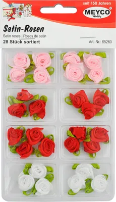 Produktbild von 28 Satinrosen  10mm Blüte rot rosa weiß basteln nähen