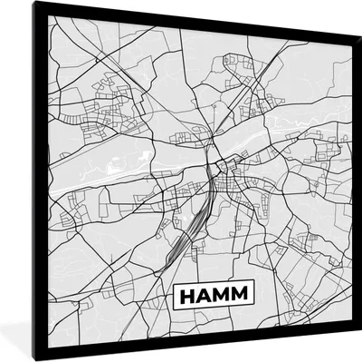Produktbild von MuchoWow® Gerahmtes Poster Karte - Hamm - Stadtplan - Deutschland 40x40 cm - Poster mit Schwarzem Bilderrahmen Wandposter Rahmen Foto Bilder - Mit Rahmen - Wanddekoration Schlafzimmer