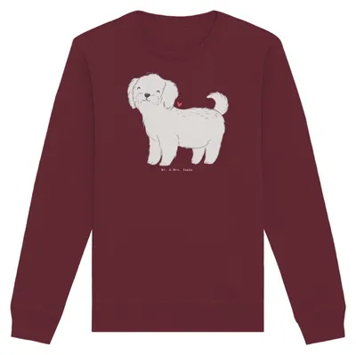 Produktbild von Mr. & Mrs. Panda Baumwoll Sweatshirt Malteser Moment Größe XL - Burgundy - Geschenk, Pullover, Pulli, Sweater