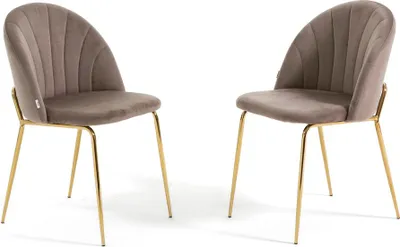 Immagine prodotto di Set di 2 sedie da pranzo in velluto con gambe in metallo, imbottite, dal design elegante per cucina, sala da pranzo, camera da letto, ufficio o ristorante SONIA - Taupe/Oro