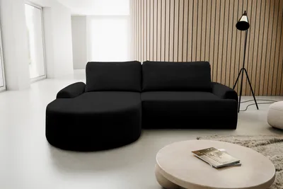 Produktbild von VENASI DREAM Links Ecksofa CORD mit Schlaffunktion und Bettkasten Eckcouch Sofa L Form Schlafsofa SCHWARZ