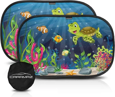 Immagine prodotto di Protezione solare, compatibile con autovetture, auto bambino con protezione UV 48x30cm - 2 pezzi con ventose - Bambini - Finestra - Motivo: Tartaruga verde