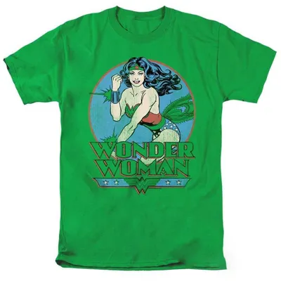 Immagine prodotto di Maglietta Wonder Woman, unisex, per uomo/donna, con logo, modello TV38455 (taglia M), colore giallo-verde brillante, Immagine generata dall'IA