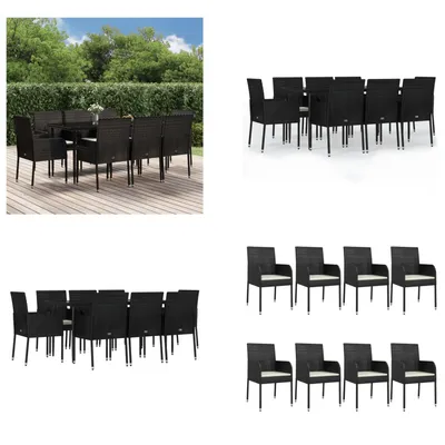 Produktbild von vidaXL 9 tlg. Garten Essgruppe mit Kissen Schwarz Poly Rattan - Garten Essgruppe - Garten Essgruppen - Essgruppe - Essgruppe Terrasse