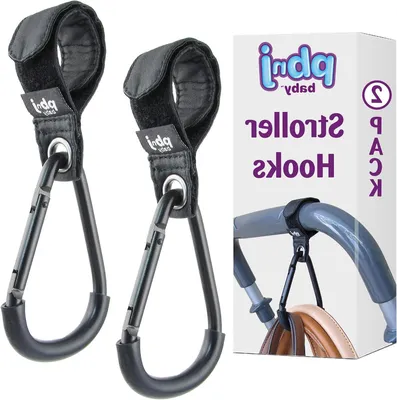 Productafbeelding van Wandelwagen Haken - Kinderwagen Clips - Handen Vrij - Gepatenteerd Ontwerp - 2 Stuks - Zwart