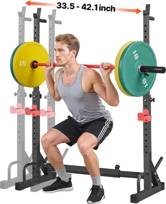 Produktbild von Power Rack Squat Rack - Kniebeugenständer für Zuhause - Verstellbare Höhe & Breite - 250 kg Tragkraft - Mit Langhantelablagen & J-Haken - Für Bankdrücken & Gewichtheben