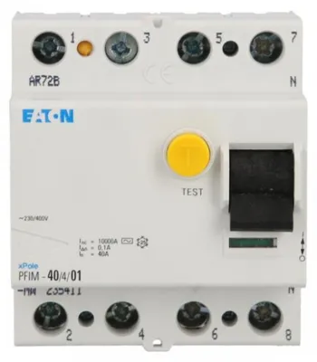 Image de Disjoncteur différentiel Eaton type AC 10 kA 40 A/4 pôles/100 mA Eaton PFIM-40/4/01-MW, 1 pièce.