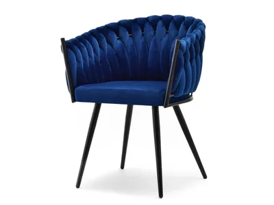 Image de Chaise de salle à manger rembourrée ALMA - bleu foncé / noir