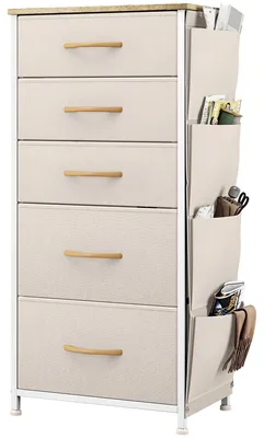 Image de Commode avec 5 tiroirs et crochets - Meuble de rangement pour chambre et salon