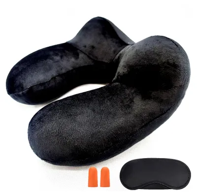 Produktbild von Aufblasbares/Nackenkissen Reisekissen Aufblasbare Hergestellt aus weichem Samt und waschbarem Kissenbezug. Nackenhörnchen Kompakte ideal fürReisen mit dem Auto,Flugzeug (Schwarz)