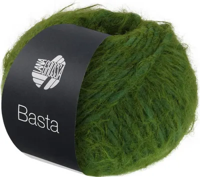 A ball of green yarn with a black label.