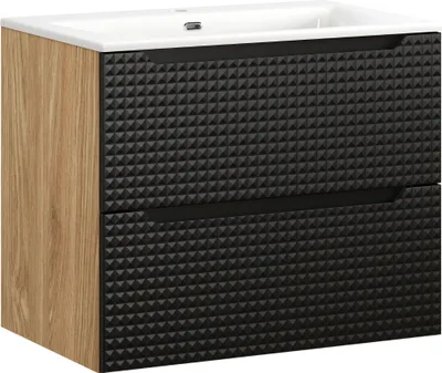 Obrázok produktu pre Kúpeľňová skrinka 70 cm s umývadlom nábytok čierny matný 3D dub
