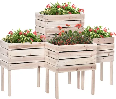 Obrázok produktu pre Outsunny 4-dielny drevený vyvýšený záhon 4 kombinácie režimov kvetinová záhrada príroda