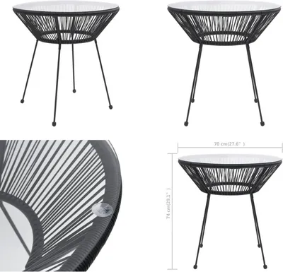Image de vidaXL Table de jardin noire Ø70x74 cm Rotin et verre - Table de jardin - Table de jardin - Tables de jardin