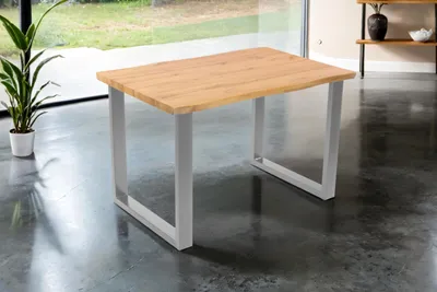 Produktbild von Esstisch Josy | 120 x 80 cm | Holz Wildeiche-Optik| U-Gestell Metall Silber | 40 mm Tischplatte mit Baumkante | Tisch für Esszimmer & Küche