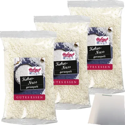 Produktbild von Hofgut Kokosraspeln 3er Pack (3x150g Beutel) + usy Block