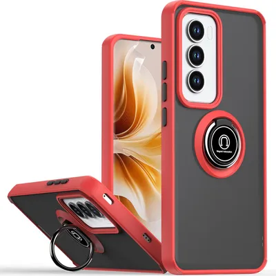 Produktbild von Hülle für Oppo Reno12 Pro Matte Transluzent TPU Stoßfest Schutzhülle mit Ring Halter Ständer Rot