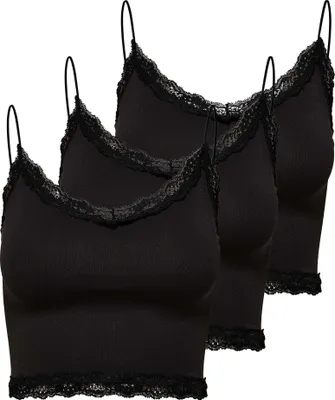 Produktbild von ONLY Damen Cropped-Top 3er Pack - ONLVICKY LACE SEAMLESS CROPPED TOP, Trägertop, Spitze Schwarz S/M