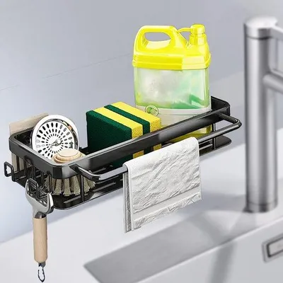 Immagine prodotto di Organizer per lavello in acciaio inossidabile, nero, montaggio a parete, set da cucina doppio
