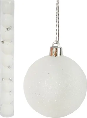 Imagen del producto de Juego de 9 adornos navideños blancos con purpurina, de plástico, de 6 cm de diámetro