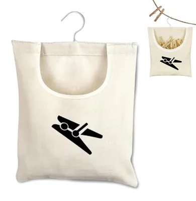 Produktbild von Wäscheklammerbeutel Wäscheklammertasche Klammerbeutel - Für 100 Wäscheklammern - Canvas - Mit 360° drehbarem Haken - 32 x 28 cm