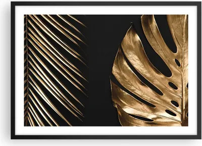 Produktbild von Gerahmtes Poster - Schwarzer Rahmen - Golden Blatt Monstera - 70x50 cm - Wand Bild - Wanddeko - Wandbilder - Kunstposter - Wandposter - Bilderrahmen - Bilder - Kunstdruck - P2BAA70x50-5028