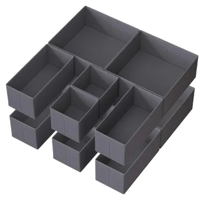 Produktbild von SONGMICS Schubladen-Organizer 12er Set, Aufbewahrungsbox aus Stoff, faltbare Box, für Socken, Unterwäsche, grau