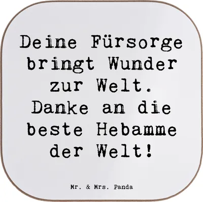 Produktbild von Mr. & Mrs. Panda Untersetzer für Gläser Spruch Beste Hebamme - Weiß - Geschenk, Anerkennung, Coaster, Danke sagen, Bedanken, Aufmerksamkeit, Holzuntersetzer, Tischschoner