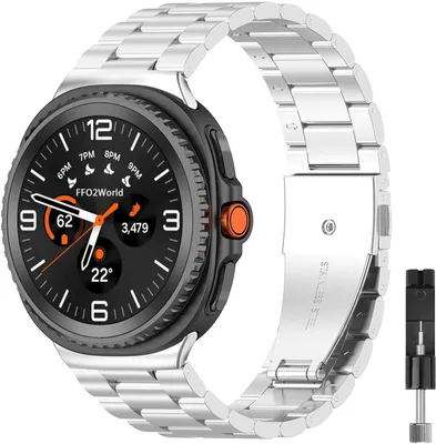 Produktbild von FFO2World Edelstahl-Gliederarmband für Samsung Galaxy Watch 8 (40/44 mm) und 8 Classic (46 mm) – hochwertig, verstellbar, inkl. Kürzungsset - Silber