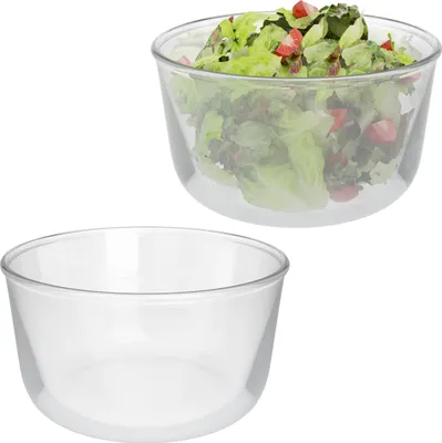 Produktbild von Relaxdays Salatschüssel Glas, 2er Set, 1,6 Liter, Rührschüssel, Servierschüssel Küche, runde Glasschüsseln, transparent