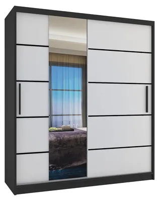Obrázek produktu pro BELINI Verona, skříň s posuvnými dveřmi, 133 cm, černá/bílá, matný povrch - šatní skříň se zrcadlem a 2 zásuvkami, vhodná do ložnice