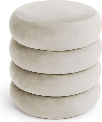 Produktbild von Sitzhocker – Hocker – Polsterhocker – Runder Hocker – Teddy Hocker – SNUGGO – Beige – 42 cm – Eleganter Samthocker mit Stauraum im modernen Design