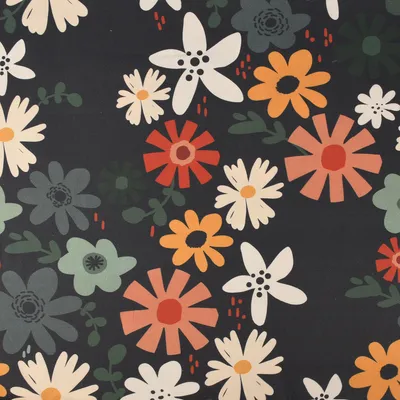Produktbild von Dekostoff Meterware Baumwollstoff Halbpanama Blumen schwarz bunt 1,40m