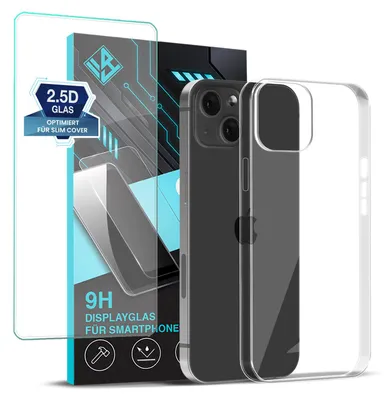 Produktbild von Handyhülle für Apple iPhone 15 mit 9H Displayglas Displayschutz Hülle Transparent Flexibel Elastisch Case Cover Backcover Schutzhülle