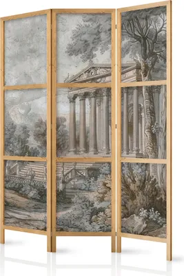 Produktbild von 3-teiliger Einseitiger Vlies Japanischer Paravent - Antique Landscape - Greek Temple on a Hill Among Lush Vegetation 135x172 cm Landschaften c-H-10027-bh-a
