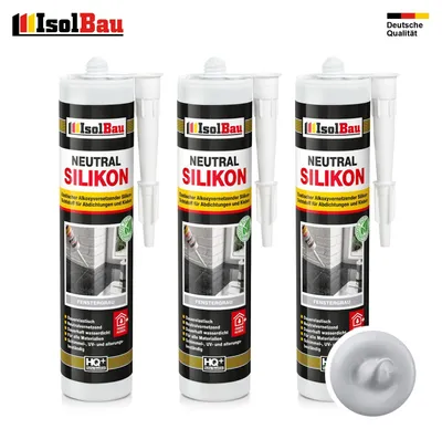 Isolbau Neutralsilikon 3 x 300 ml Fenstergrau Natursteinsilikon Dichtstoff Fugen