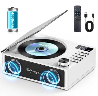 Immagine prodotto di Lettore CD portatile con Bluetooth 5.3, batteria da 4000 mAh, telecomando e audio hi-fi