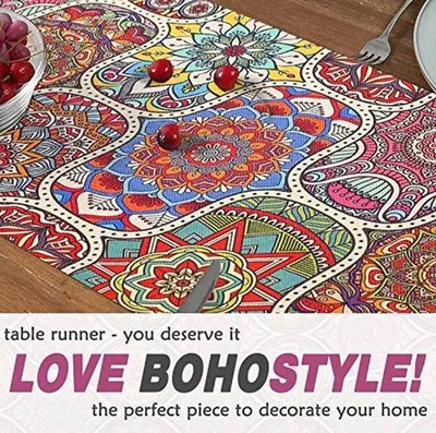 Produktbild von Famanu Tischläufer Vintage Geometrisch - Bohemian Dekoration 33 x 183 cm