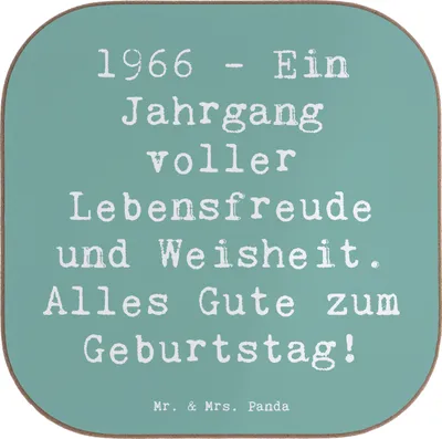 Produktbild von Mr. & Mrs. Panda Untersetzer für Gläser Spruch 1966 Geburtstag - Meeresbrise - Geschenk, Lebensfreude, Happy Birthday, Alter, gläseruntersetzer, Jahrgang, Tischschoner