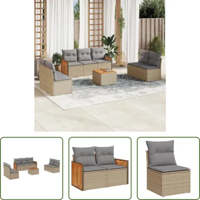 Produktbild von The Living Store 8-tlg. Garten-Sofagarnitur mit Kissen Beige Poly Rattan
