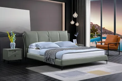 Produktbild von Bett Leder 2x Nachttisch 3 tlg. Schlafzimmer Set Möbel Modern Luxus Betten