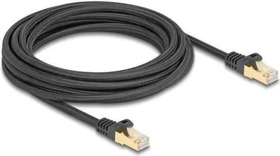 Produktbild von Delock RJ45 Netzwerkkabel mit Geflechtmantel Cat.6A S/FTP Stecker zu Stecker 5 m schwarz