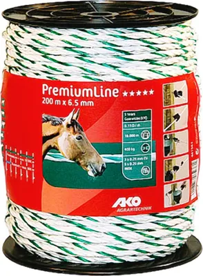 Produktbild von 200 m Weidezaunseil Premium weiss-grün Weidezaun Elektrozaun Bruchlast 400 kg