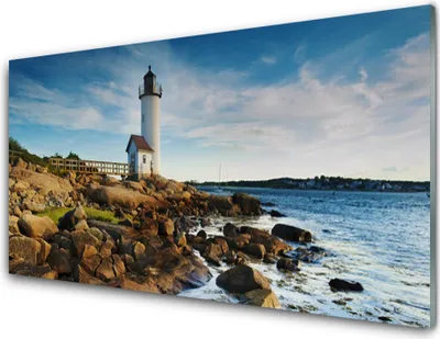 Produktbild von Acrylglasbilder 100x50 Wandbild Druck Leuchtturm Steine Meer Landschaft