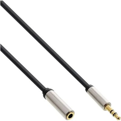 Produktbild von InLine Slim Audio Kabel Klinke 3,5mm ST/BU, Stereo, 10m, 3.5mm, Stecker, 3.5mm, Buchse, 10 m, Schwarz
