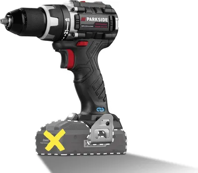 A cordless drill is shown against a white background.